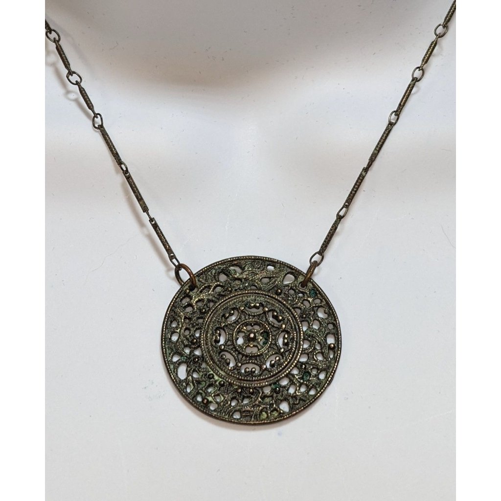 Vintage Axcess Liz Claiborne Brass Medallion Necklace